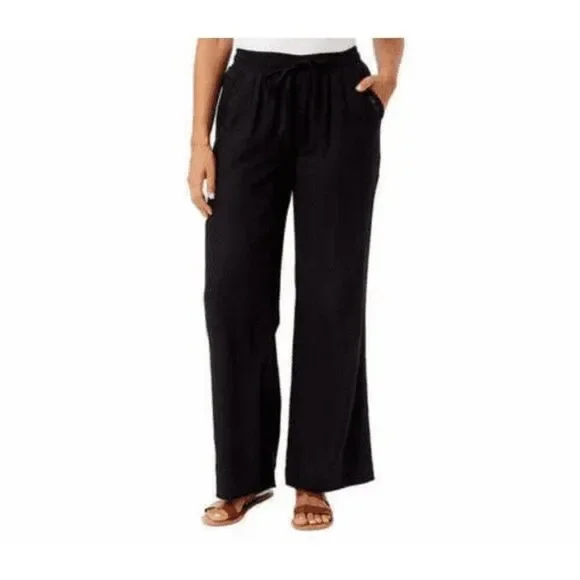 Briggs Linen Blend Pull-on Wide Leg Black Pant XL with Pocket Detail Black NWT - Picture 2 of 4